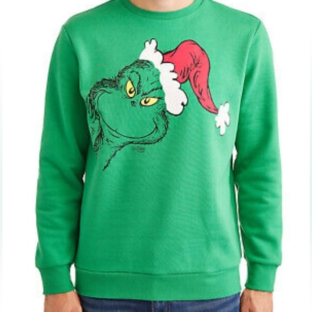 Mr Grinch in a Santa Hat Crewneck Pullover sweatshirt Green Size XXL Unisex